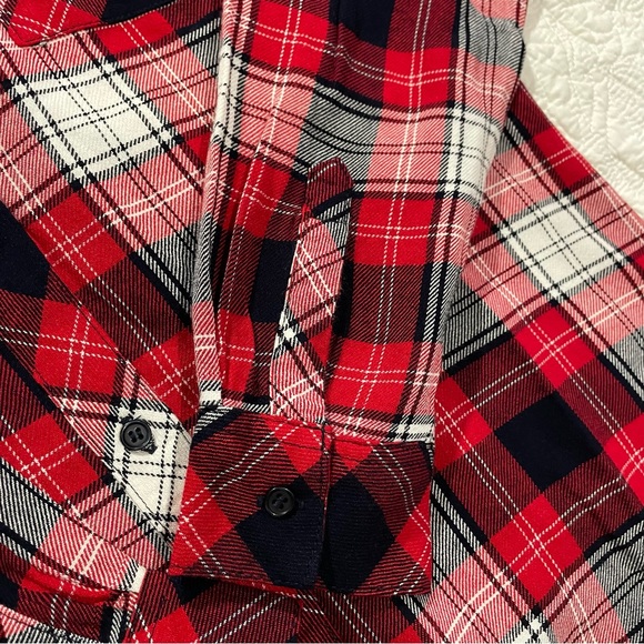 Only Line Red Plaid Women’s Shirt 10 Long Sleeve Button Down - Picture 6 of 12